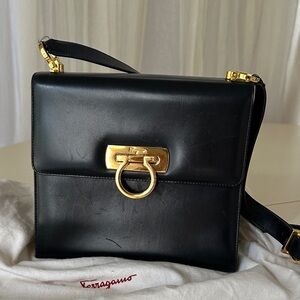 Salvatore Ferragamo Black Crossbody Bag with Gold Accents